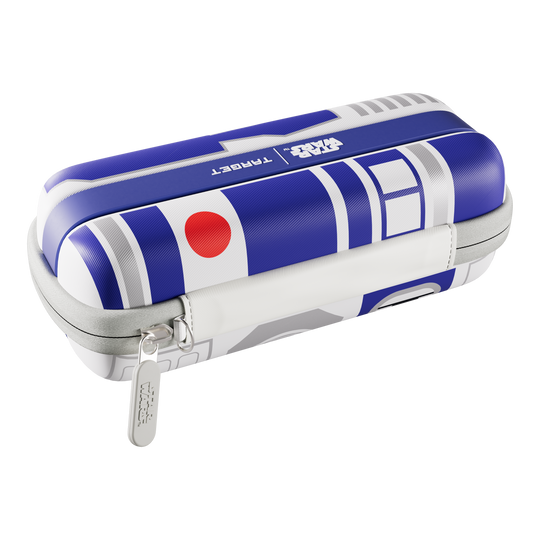 Auf dem Bild befindet sich das Target Star Wars Boa Dartcase - R2D2. Das Dartcase wurde inspiriert von R2D2 aus Star Wars.