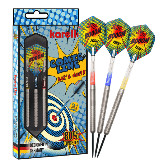 Karella Comic Line CL-1 stalowe lotki - 22g Das Bild zeigt den Karella Comic Line CL-1 Steeldarts - 22g. Es veranschaulicht die vollständige Ansicht des Steeldartpfeils.