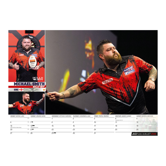 Der Darts Kalender 2026 ist auf diesem Bild zu sehen. Es zeigt eine Vorschau des Kalenders für Dart-Fans.