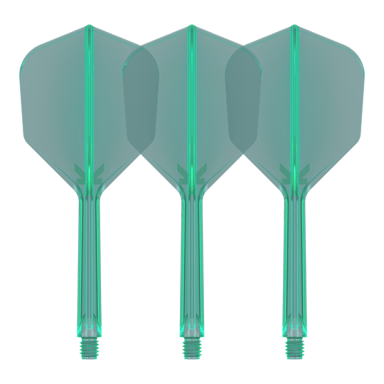 System lotu Target K-Flex No6 – zielony Mehrere Dart-Flights mit glatter Oberfläche sind dargestellt. Die Flüge sind gleichförmig geformt.