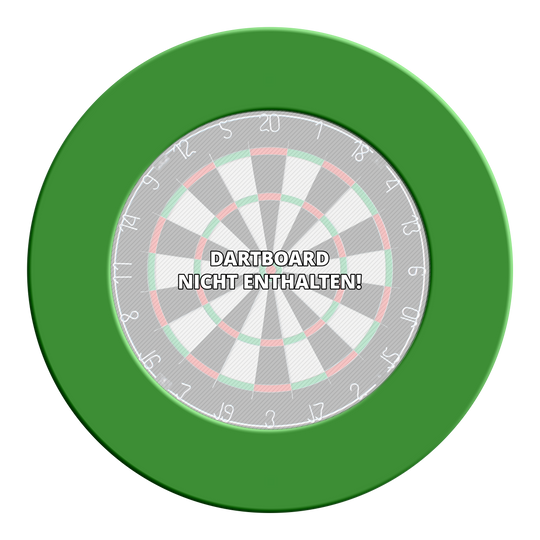 Das Bild scheint ein grünes Steeldartboard Surround zu zeigen. Das Surround verhindert Schäden rund um das Board.