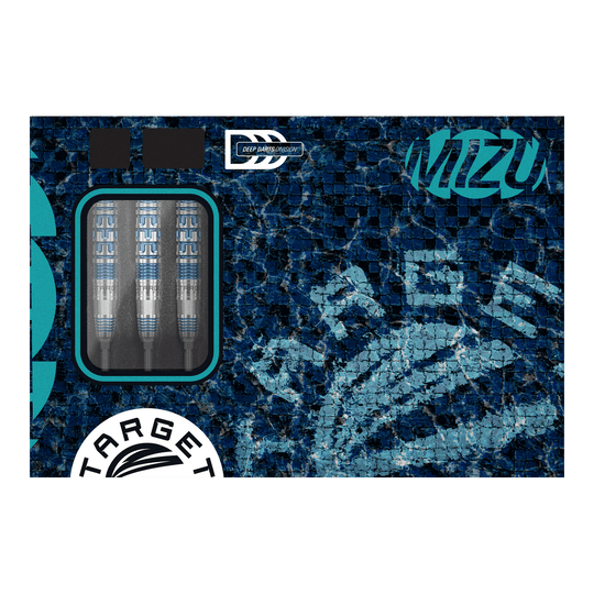 Die Target Japan Mizu Series 01 Swiss Point Steeldarts werden hier gezeigt. Sie verbinden hochwertige Verarbeitung mit einem stilvollen Aussehen.