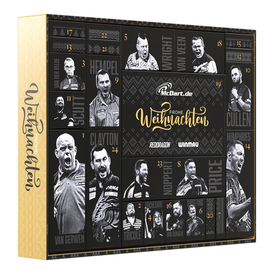 Der McDart Premium Adventskalender 2025 für Softdart-Spieler wird präsentiert. Dieser Adventskalender enthält Überraschungen für Softdart-Spieler.
