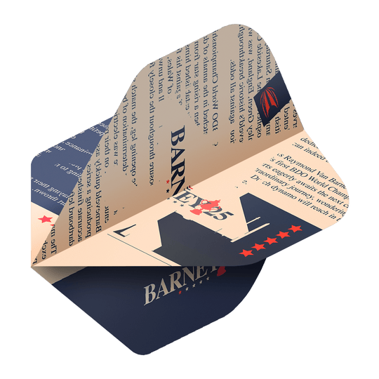 Kieruj na standardowe loty ProUltra Raymond Van Barneveld Barney25 Das Bild zeigt einen Target ProUltra Raymond Van Barneveld Barney25 Standard Flight für Darts. Das Design ist in Blau und Beige gehalten und enthält Sterne sowie den Schriftzug "Barney25".