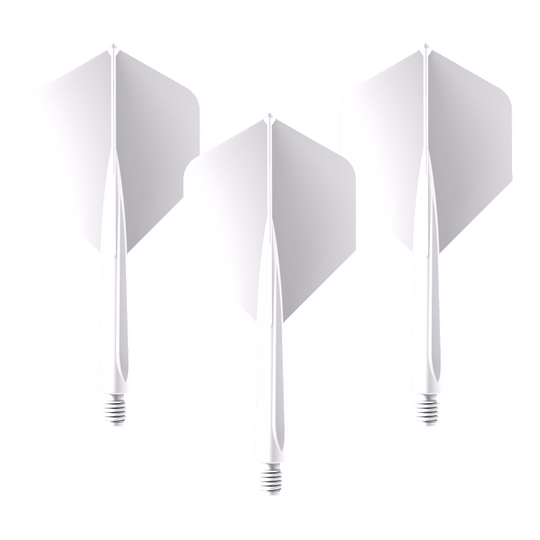 Unicorn Forge All In One Plus No2 Standard Flights Weiß - Medium Das Bild zeigt drei weiße Dartflights mit integriertem Schaft. Es handelt sich um das Produkt "Unicorn Forge All In One Plus No2 Standard Flights Weiß - Medium".