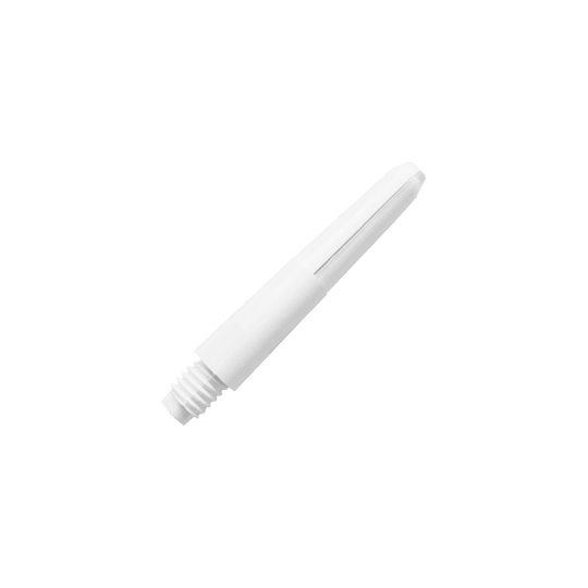 580_Nylon_Shafts_Schneeweiss_28mm_2c6JsrBXVYjGpo Auf dem Bild ist ein weißer Nylon-Schaft zu sehen. Er hat ein glattes Design mit einem Gewinde am unteren Ende.