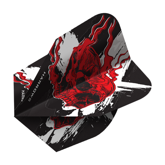 Hier sehen Sie die Harrows Ryan Searle Heavy Metal No6 Flights. Das Produkt besteht aus robusten Dart-Flights mit auffälligem Motiv.