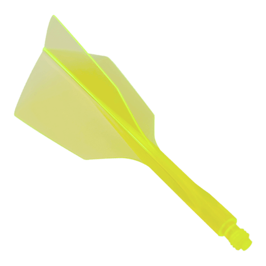 Das Bild zeigt ein Condor Axe 120 Flight-System in Neon-Gelb mit schmalem Design. Es handelt sich um einen einteiligen Dartflug und -schaft.