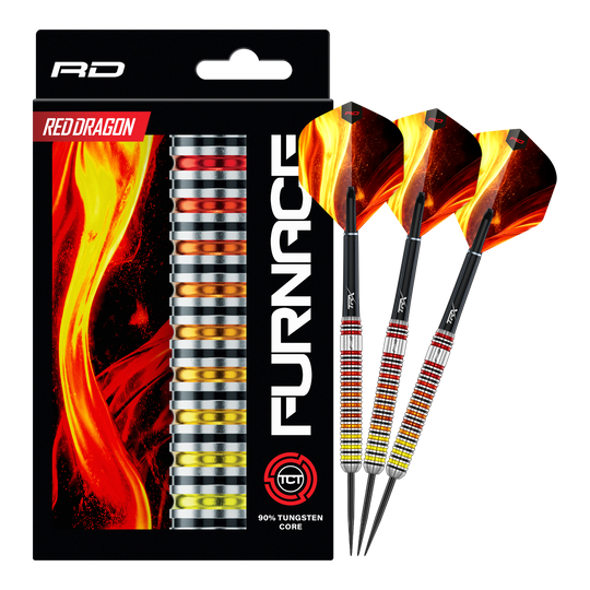 Stalowe rzutki Red Dragon Furnace Auf dem Bild sind die Red Dragon Furnace Steeldarts vollständig abgebildet. Das Produkt wird in seiner Gesamtheit präsentiert.