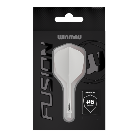 Winmau Fusion Flight Shaft System nr 6 Solid White Das Bild zeigt das Winmau Fusion Flight-Shaft-System No6 Solid White. Es handelt sich um ein weißes Dart-Zubehör.
