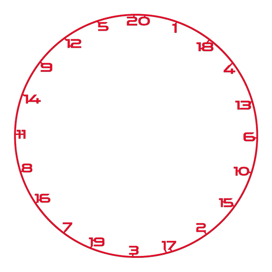 Pierścień z numerem tarczy do darta Bullet Das Bild zeigt einen roten Zahlenring für ein Dartboard. Der Name der Datei ist BT1000120_Bullet_Dartboard_Zahlenring_Rot_1.