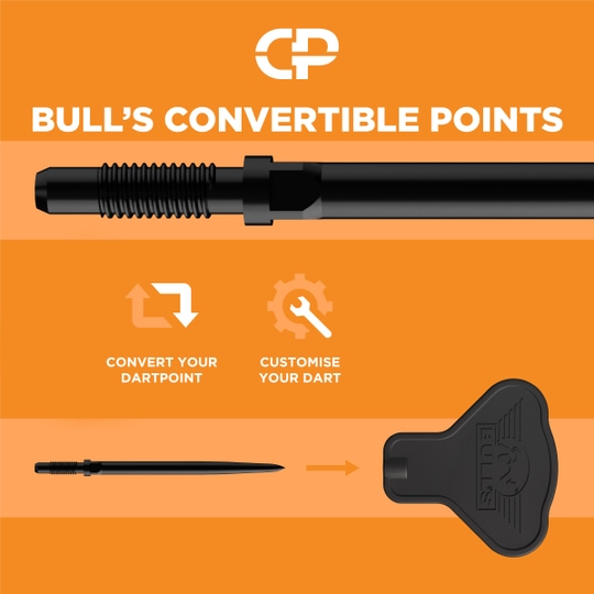 Narzędzie do konwersji punktów Bulls NL Auf dem Bild ist das Bulls NL Convertible Points Tool zu sehen. Dieses Werkzeug wird zum einfachen Wechseln von Dartspitzen verwendet.