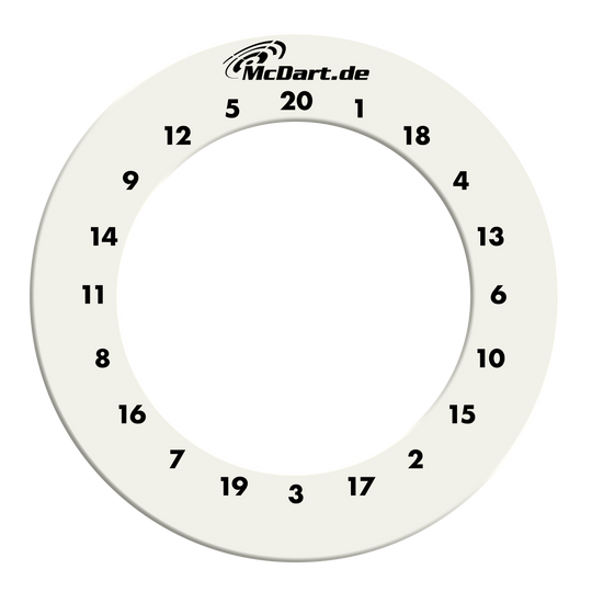 Das Bild zeigt ein weißes Dartboard-Surround mit Zahlen. Es handelt sich um das Produkt aus dem Dateinamen: DBS-HD-weiss McDart HD Zahlen Surround Weiß.