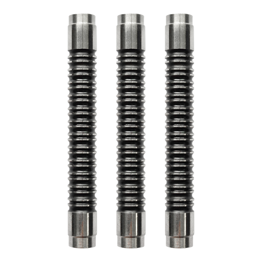 McDart Super Grip 4 90% miękkie lufy do rzutek Das Bild zeigt drei McDart Super Grip 4 90% Softdart-Barrels. Die Barrels sind silbern und haben eine stark geriffelte Oberfläche für besseren Halt.