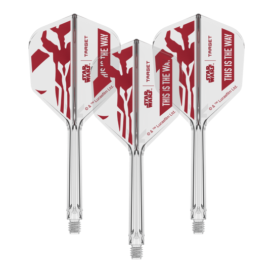 Zestaw Target Star Wars K-Flex Mandalorian No6 Flights Zu sehen ist '410625_Target_StarWars_K-Flex_ThisIsTheWay_No6_Flights_33mm_2b'. Es handelt sich vermutlich um weitere 'This Is The Way' Dart-Flights.