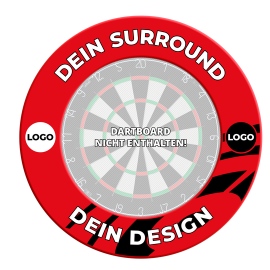 Obudowa tarczy do darta z Twoim projektem Hier ist ein weiteres rotes Dartboard-Surround abgebildet. Es schützt die Wand und verschönert das Dart-Setup.