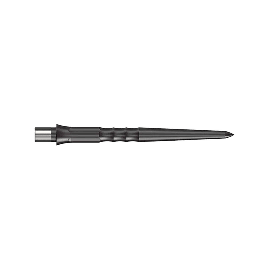 Końcówki do rzutek Caliburn System Steeldart - Ripple - NoLip - Black Das Bild zeigt eine schwarze Steeldartspitze mit Riffelung. Die Spitze ist 28 mm lang und hat kein Lip-Ende.