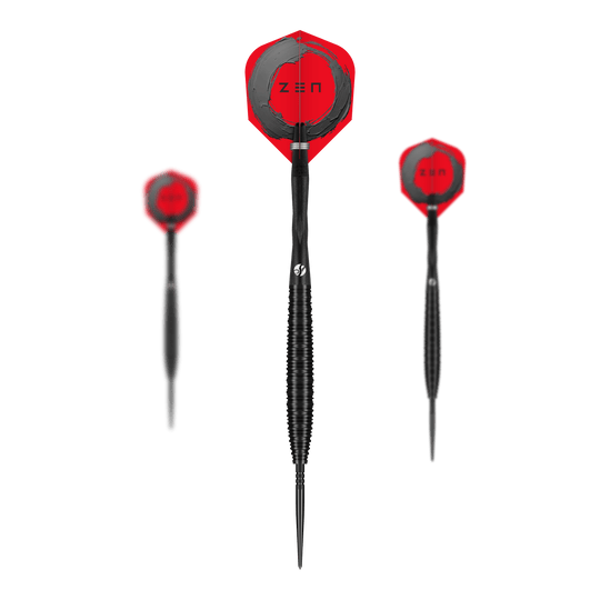Shot ZEN Missile Turbo Point Steeldarts - 23g Das Bild zeigt die Shot ZEN Missile Turbo Point Steeldarts in der 23g-Ausführung. Es handelt sich um hochwertige Steeldarts für den professionellen Gebrauch.