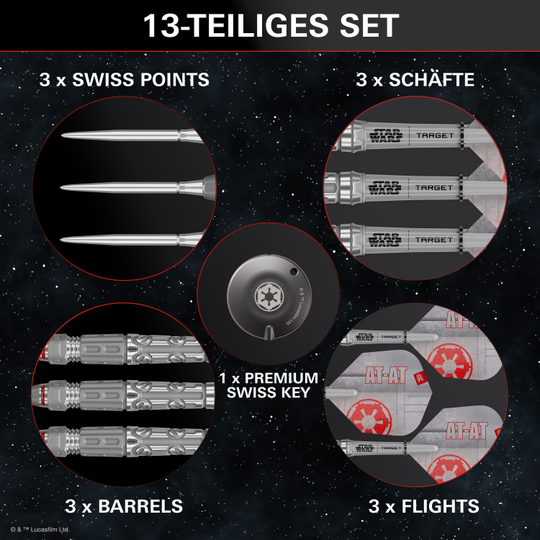 Stalowe rzutki Target Star Wars AT-AT Swiss Point Auf dem Bild sieht man die Target Star Wars AT-AT Swiss Point Steeldarts. Sie sind von den bekannten AT-AT-Maschinen aus Star Wars inspiriert.