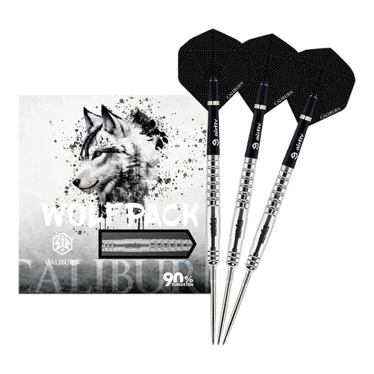 Lotki stalowe Caliburn Wolfpack W6 - 22g Gezeigt wird der Caliburn Wolfpack W6 Steeldart – 22g in voller Ansicht. Dieser Steeldart steht für genaue Würfe und hohe Qualität.