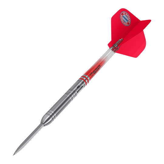 Abgebildet sind die Bulls FC Bayern München Tungsten Steeldarts. Die Darts sind besonders für Fans des FC Bayern gestaltet.