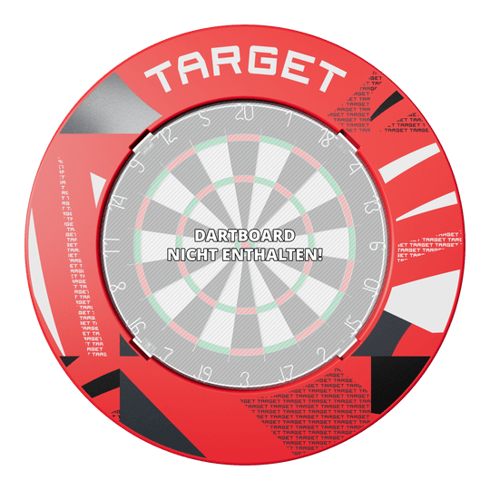 Abgebildet ist ein Dartboard-Surround in Rot mit Muster. Das Surround wird nah gezeigt.