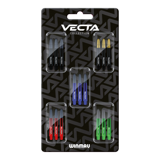 Kolekcja wałów Winmau Vecta Abgebildet ist die Winmau Vecta Shaft Collection. Diese Produkte sind hochwertige Dartschäfte.