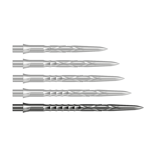 Stalowe groty do lotek Caliburn System - HAN G2 - Srebrne Zu sehen ist eine silberne Caliburn Evo System Steeldartspitze, 40mm lang. Dieses Produkt ist robust und für Dartspiele gedacht.