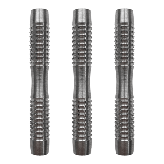 Miękkie lufy do rzutek McDart Blank Shark Das Bild zeigt drei silberne McDart Blank Shark Softdart-Barrels. Sie haben eine geriffelte Oberfläche für besseren Halt.