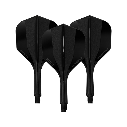 System wału lotniczego Harrows Solo No6 – czarny Hier sieht man ein Harrows Solo No6 Flight Shaft System in Schwarz, 20mm, 1 Set. Das Produkt wird aus der Seitenperspektive gezeigt.