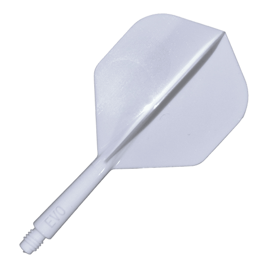 System wałów lotniczych Evolution EVO1 – biały Das Bild zeigt das Evolution EVO1 Flight-Shaft-System in Weiß. Es handelt sich um ein Zubehör für Darts, das aus einem weißen Schaftsystem besteht.
