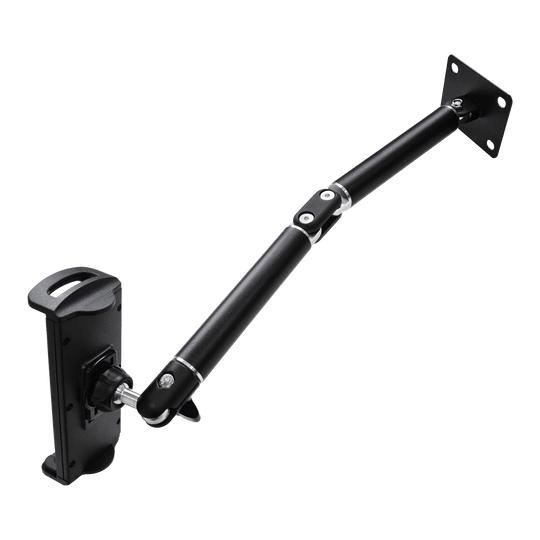 Uchwyt ścienny do tabletu McDart TABFlex z elastycznym ramieniem Dieses Bild zeigt die McDart TABFlex Tablet Wandhalterung mit flexiblem Arm. Die Halterung ist schwarz und lässt sich an der Wand befestigen, um ein Tablet flexibel auszurichten.