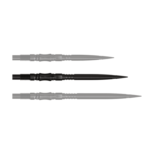 Axis Black Elite Series Dartspitzen in 35mm Länge sind zu sehen. Die Spitzen sind schwarz und schlank.