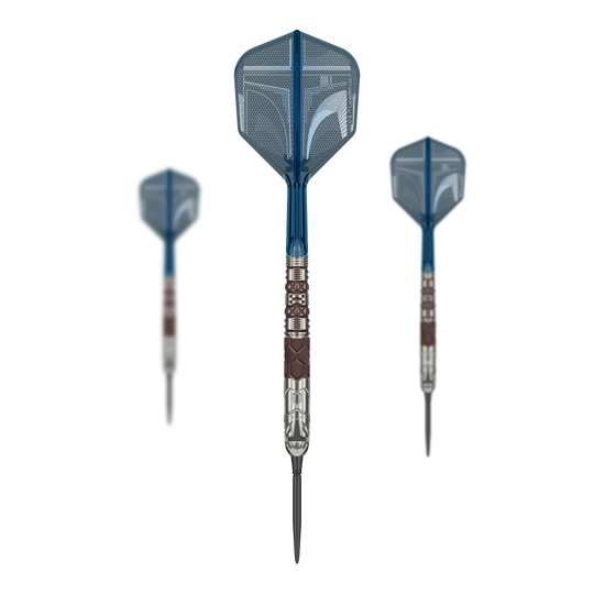 Rzutki stalowe Target Star Wars Mandalorian 95 Swiss Point Target Star Wars Mandalorian 95 Swiss Point Steeldarts sind auf dem Bild zu sehen. Es handelt sich um spezielle Steeldarts mit Mandalorian-Design.