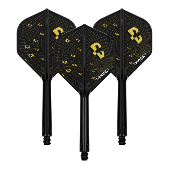 Gezeigt wird ein Set der Target K-Flex Bolide No2 Standard Flights mit einer Länge von 33mm. Die Flights sind sauber aufgereiht.