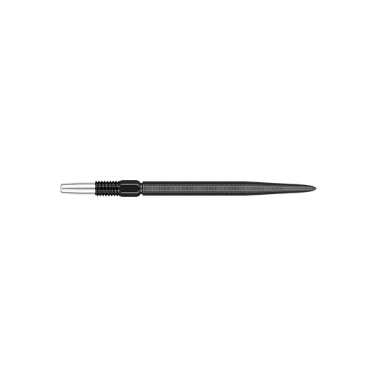 Target Swiss Point Nano Dartspitzen - Black Das Bild zeigt eine schwarze Dartspitze mit feinen Rillen. Sie ist schmal und gerade geformt.