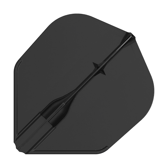 Loty L-L-Style3EZ Das Bild zeigt ein schwarzes Dart-Flight in Standardform. Es hat ein schlichtes, einfarbiges Design ohne weitere Muster.