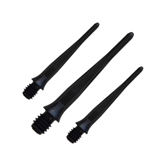 Miękkie końcówki do lotek Caliburn 2BA, czarne - opakowanie 50 szt. Zu sehen ist ein Set der Caliburn 2BA Softdartspitzen Schwarz im 50er Pack. Diese Spitzen bieten zuverlässigen Halt für Dartspieler.