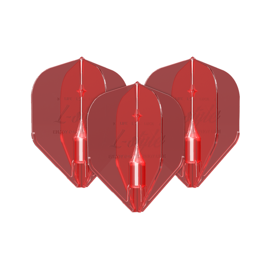 Lotki L-Style Fantom L1EZ w kolorze czerwonym Das Bild zeigt drei rote Dart-Flights des Modells "L-Style Fantom L1EZ". Sie sind aus durchsichtigem Material gefertigt und haben eine klassische Form.