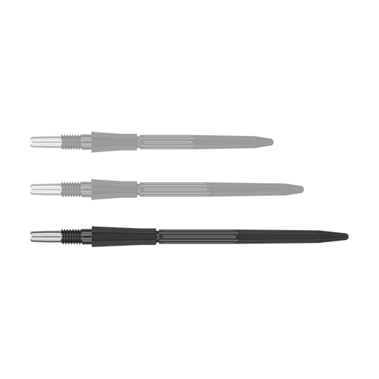 Groty do lotek Target Elysian Archetype 43 Swiss Point Steel – czarne Eine schwarze Dartspitze mit einer Länge von 42 mm ist abgebildet. Die Spitze hat eine schlanke Form.