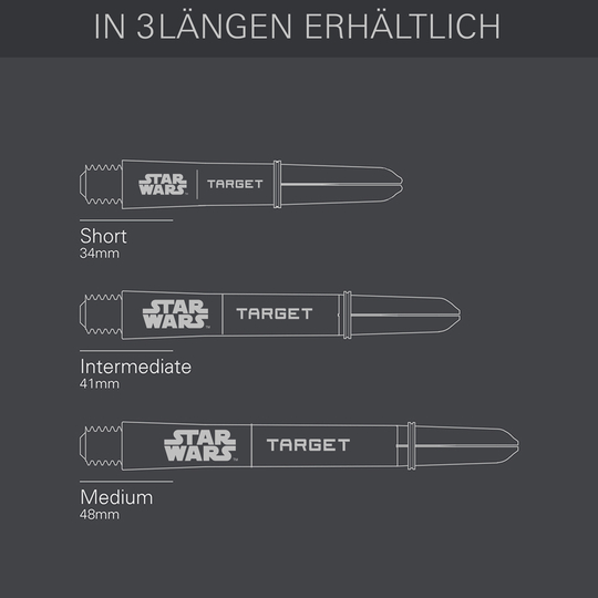 Zu sehen sind die Target Star Wars ProGrip Shafts in schwarzer Ausführung. Die Schäfte sind speziell für Dartspieler gestaltet.