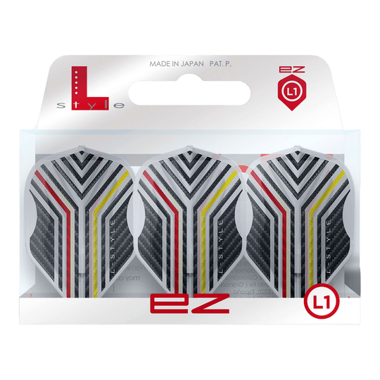Loty Arno Merk V1 Clear White w stylu L-Style L1EZ L-Style Arno Merk V1 Clear White L1EZ Flights werden als Set mit transparentem Design gezeigt. Die spezielle Form und Farbe sind erkennbar.