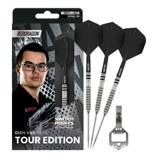 Red Dragon Gian Van Veen Tour Edition Switch Point Steeldarts - 21g Abgebildet sind die Red Dragon Gian Van Veen Tour Edition Switch Point Steeldarts - 21g in voller Länge. Die Steeldarts zeichnen sich durch ihre hochwertige Verarbeitung aus.