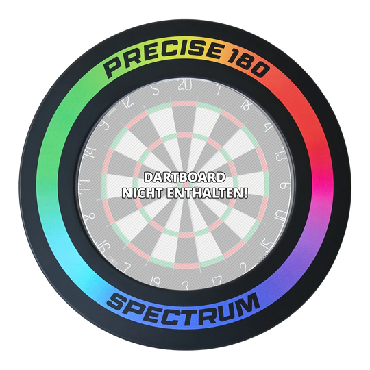 Hier sieht man das Precise 180 Spectrum Dartboard Surround. Dieses Produkt schützt die Wand vor abprallenden Darts.