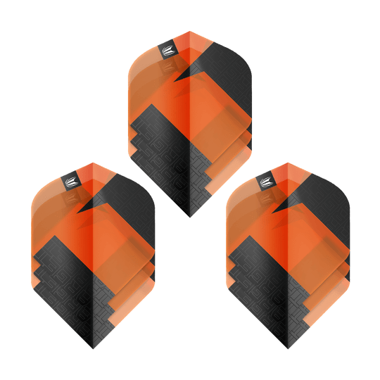 Target Pro Ultra TAG Orange No2 Standardowe lotki - 3 zestawy Das Bild zeigt drei Sets der Target Pro Ultra TAG Orange No2 Standard Flights. Die Flights sind in den Farben Orange und Schwarz gestaltet und haben ein geometrisches Muster.