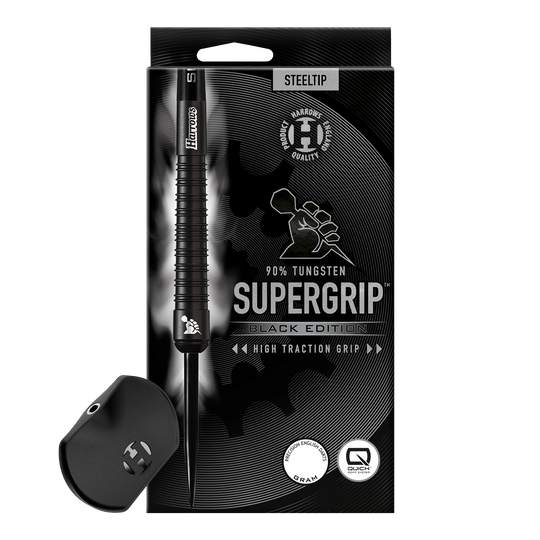 Lotki stalowe Harrows Supergrip 90 Black Edition Quick Point Harrows Supergrip 90 Black Edition Quick Point Steeldarts sind schwarze Steeldarts mit auffälligem Design. Sie sind ideal für präzises und professionelles Dartspiel.