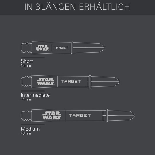 Wałki Target Star Wars ProGrip – szare Target Star Wars ProGrip Shafts - Grau sind auf diesem Bild zu sehen. Die Dartschäfte sind in grauer Farbe dargestellt.