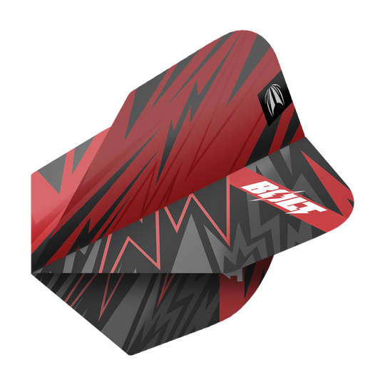 Dieses Bild zeigt das Produkt "Target Pro Ultra Sebastian Bialecki No6 Flights - 3 Sets". Die Flights haben ein auffälliges Zickzack-Design in Rot, Schwarz und Grau mit dem Schriftzug "BIALECKI".