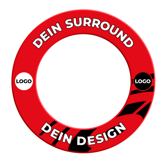 Obudowa tarczy do darta z Twoim projektem Das Bild zeigt ein rotes Dartboard-Surround. Es dient als Schutz rund um das Dartboard.