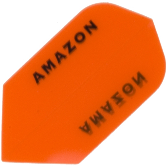 a26 Das Bild zeigt das Produkt „Amazon Flights A26“. Es ist ein orangefarbenes Dartflight mit dem schwarzen Schriftzug „AMAZON“.